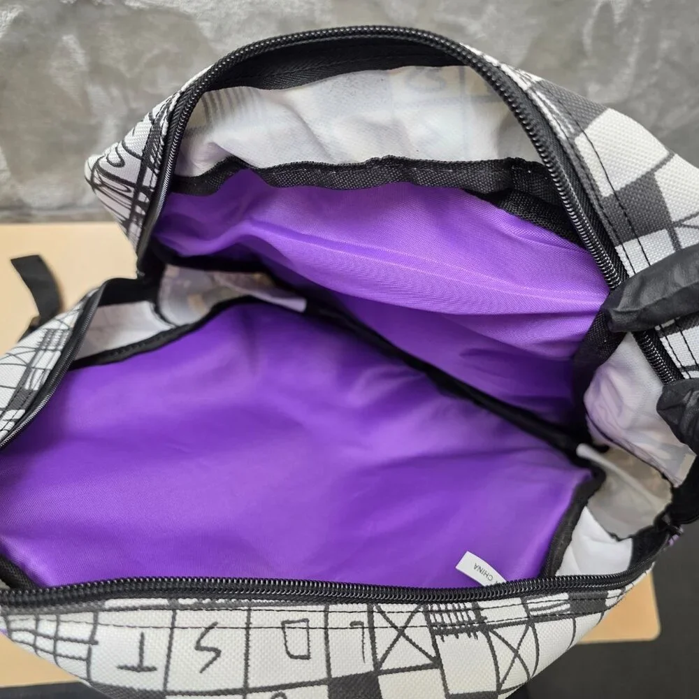 Women's Purple White Black‎ Checkered Lightweight Casual Backpack for Hiking